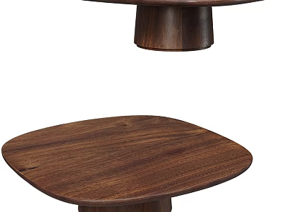 Walnut Wood Coffee Table With Square Top And Cylindrical Base Design 3d model