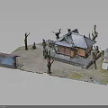 Traditional Chinese Architecture Miniature Model With Gray Tiled Roof Wooden Structure Trees And Decorative Elements