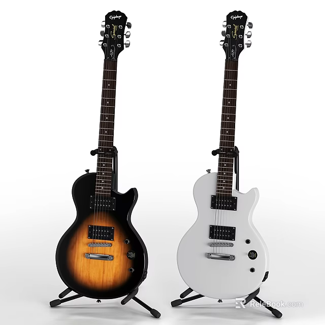 Stylish Electric Guitars in Black Brown Gradient and White for Music Enthusiasts 3d model 