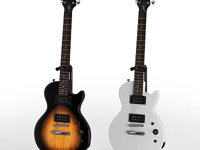 Stylish Electric Guitars in Black Brown Gradient and White for Music Enthusiasts 3d model