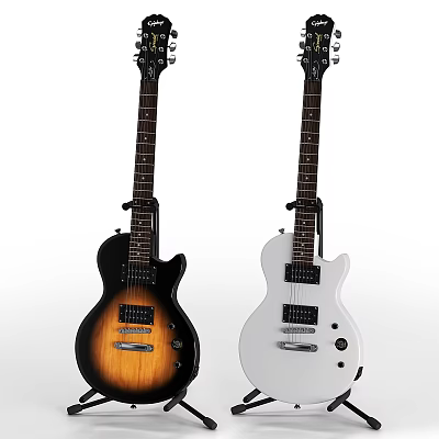 Stylish Electric Guitars in Black Brown Gradient and White for Music Enthusiasts 3d model