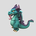 Cartoon Dragon Character With Green Body Purple Horns Wings Sticking Out Tongue In Game Movie