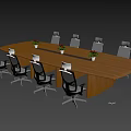 Modern Wooden Conference Table With White Ergonomic Chairs And Flower Decorations