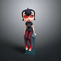 Game Movie Character with Black Short Hair Red Eyes Black Top Red Black Striped Leggings Red Shoes