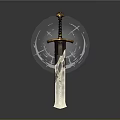 Ancient Medieval Sword With Ornate Hilt Metal Blade And Floor Reflection