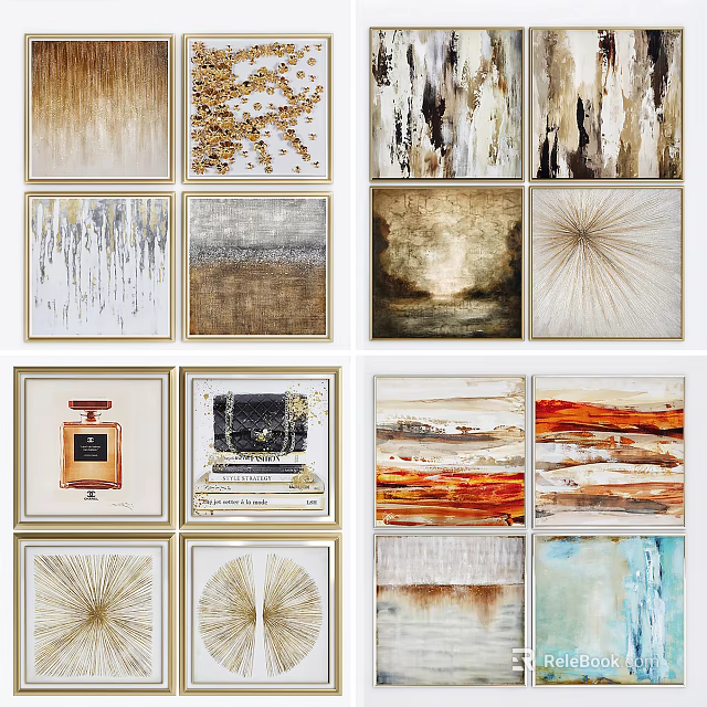 Modern Abstract Paintings In Frames With Various Color Tones For Home Wall Decor 3d model 