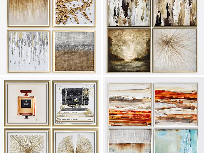Modern Abstract Paintings In Frames With Various Color Tones For Home Wall Decor 3d model