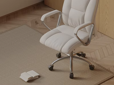 Comfortable White Massage Chair With Metal Frame And Rolling Casters On Carpet 3d model