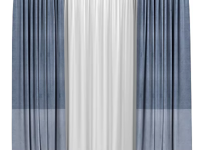 Blue Gray and White Double Layer Curtain with Light Blocking and Filtering Panels 3d model