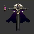Woman In Mystical Outfit With Purple Cape Golden Accents And Magic Staff Holding Pink Orb