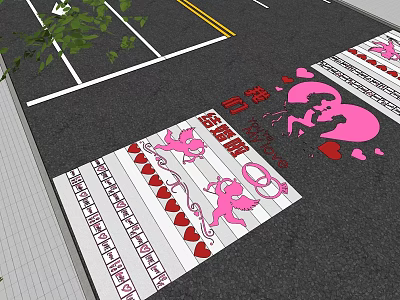 Plaza Paving With Pink Red Heart Shapes Cupids And Love Theme Design 3d model