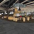 Modern Supermarket Department Store Interior Open Layout With Tables Chairs Pendant Lights And Tile Floor