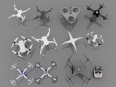 Smart Machines Various Drone Models with Different Designs and Remote Controls 3d model