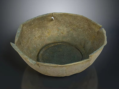 Ancient Clay Bowl With Worn Surface Chips And Earthy Yellow Rough Texture 3d model