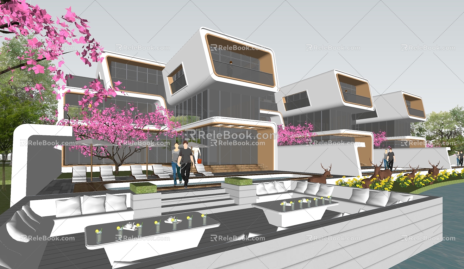 Modern townhouse cabin form townhouse waterfront three floors 3d model