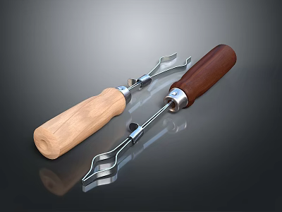 Household Kitchen Tongs With Wooden Handles And Metal Grips For Cooking 3d model