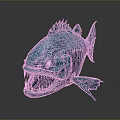 Blue Aquatic Fish With Sharp Teeth Glowing Eyes And Fierce Deep Sea Look