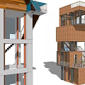 Modern Wooden Tower Design With Metal Staircase Balcony And Multi Level Structure