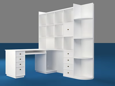 Modern White Storage Cabinet Shelf With Multiple Open Compartments And Drawers 3d model