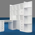Modern White Storage Cabinet Shelf With Multiple Open Compartments And Drawers 3d model