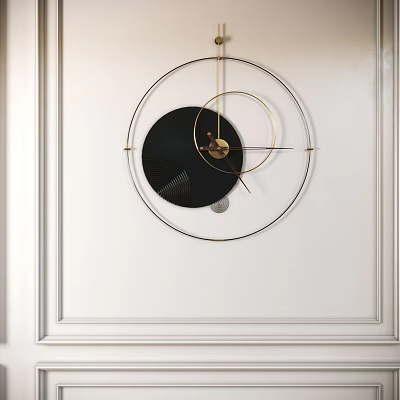 Modern Wall Clock With Circular Frame Black Gold Geometric Design On White Wall 3d model