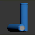 Blue Cylindrical Batteries In Standing And Lying Positions On Reflective Surface 3d model