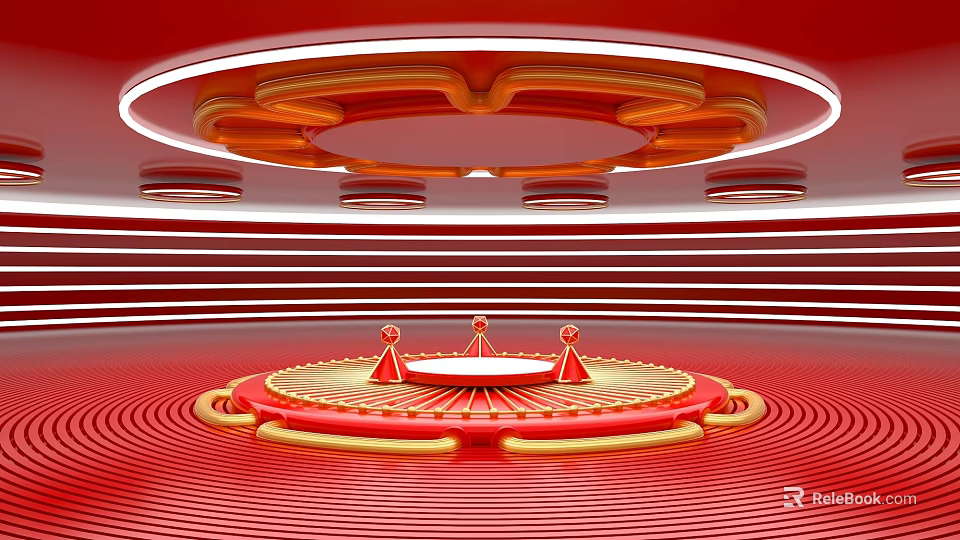 Modern Red Themed Circular Display Stage with Neon Lights for Product Showcase 3d model 