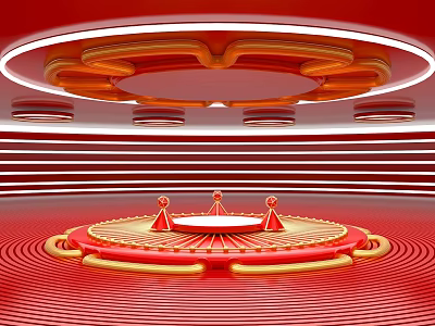 Modern Red Themed Circular Display Stage with Neon Lights for Product Showcase 3d model