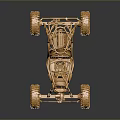 Golden Off Road Car Skeleton With Large Tires Shiny Reflective Surface And Detailed Structure