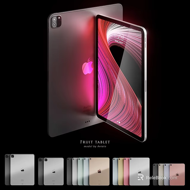 Sleek Modern Fruit Tablet With Vibrant Gradient Screen Back Logo And Multiple Colors 3d model