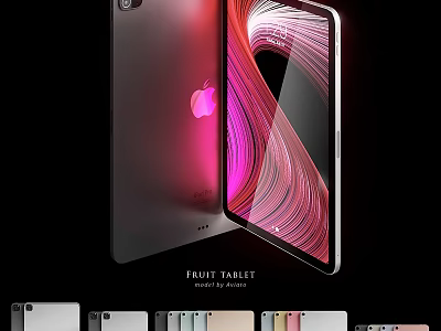 Sleek Modern Fruit Tablet With Vibrant Gradient Screen Back Logo And Multiple Colors 3d model