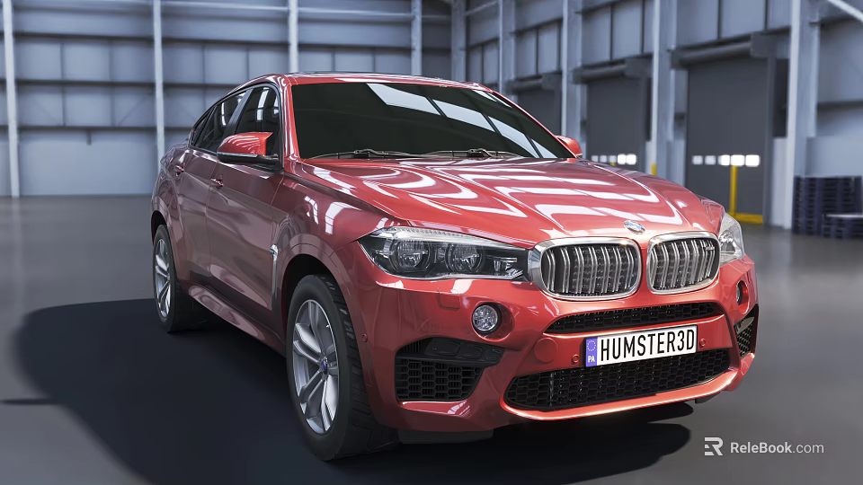 Red BMW Sporty SUV With Sleek Design Front Grille And Headlights In Industrial Garage 3d model 