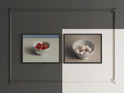 Framed Wall Art With Strawberry Bowl And Egg Bowl On Gray White Background 3d model
