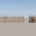 Rustic Garden Landscape With Woven Wooden Fences And Grazing Animals