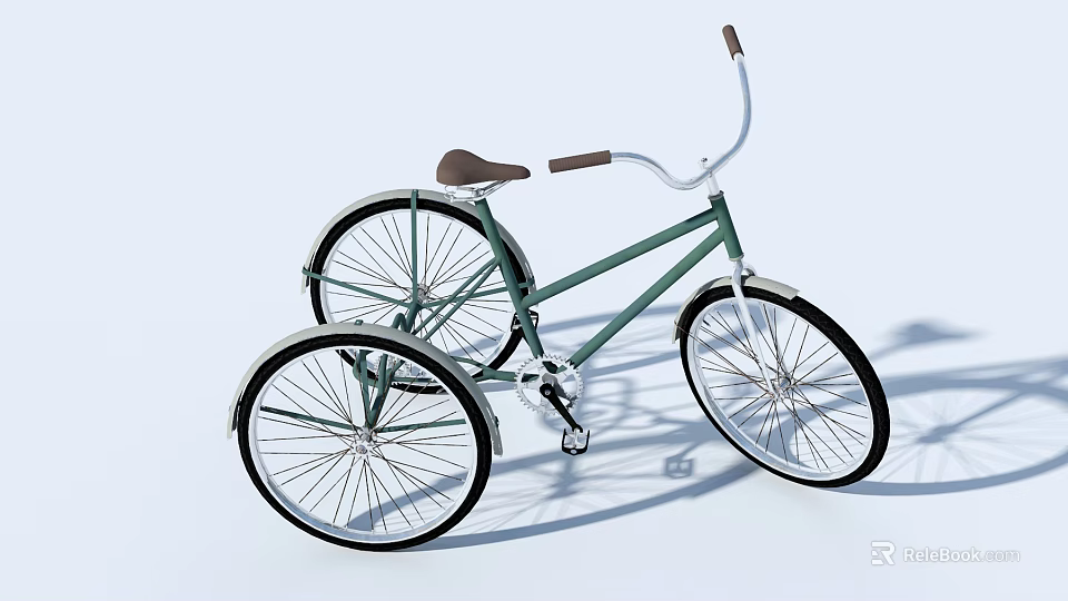 Classic Green Tricycle With Brown Seat White Frame And Retro Design 3d model 