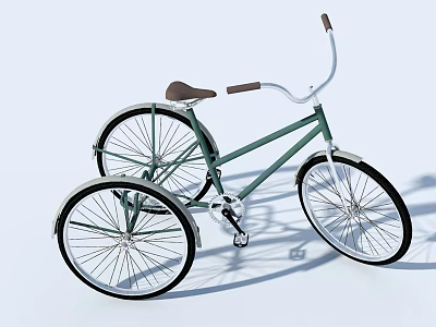 Classic Green Tricycle With Brown Seat White Frame And Retro Design 3d model