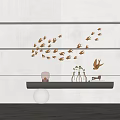 Golden Bird Wall Decor Flying Formation on White Wall with Shelf Lamp Vases Figurine