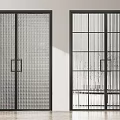 Modern Double Sliding Doors With Black Frame And Grid Pattern Home Interior 3d model