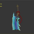 Ornate Ice Crystal Weapon With Blue Glowing Blade And Chain