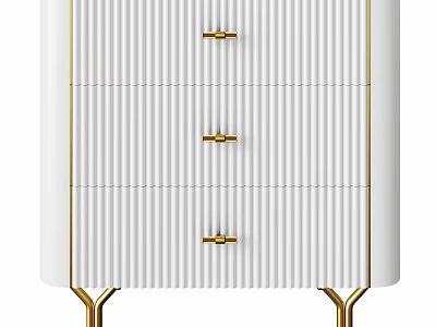 Elegant Modern White Entryway Cabinet Side Cabinet With Vertical Striped Drawers Golden Handles And Legs 3d model