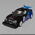 Black Racing Car With Blue Accents SAHARA Logo Number 7 And Rear Spoiler