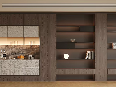 Elegant Modern Wooden Sideboard With Open Storage Shelves Drawers And Decorative Ornaments 3d model