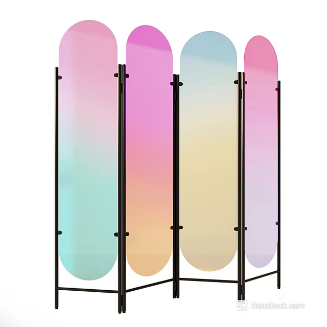 Color Gradient Screen With Black Metal Frame And Four Panels 3d model