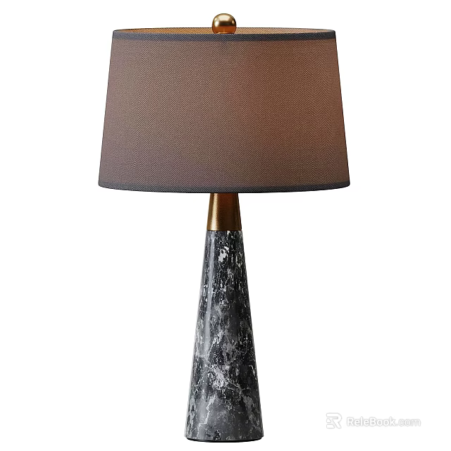 Brown Fabric Shade Table Lamp With Gray Marble Base And Brass Accents 3d model 