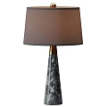 Brown Fabric Shade Table Lamp With Gray Marble Base And Brass Accents