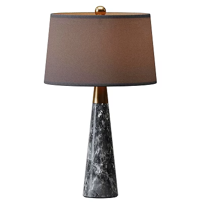 Brown Fabric Shade Table Lamp With Gray Marble Base And Brass Accents 3d model