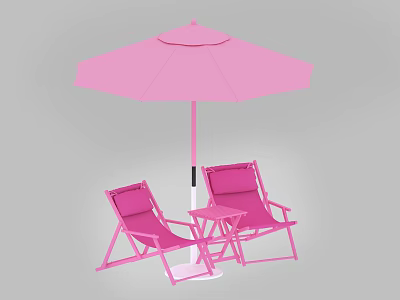 Pink Outdoor Lounge Chairs With Matching Umbrella And Side Table 3d model
