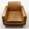 Single Sofa Brown Leather Upholstered with Armrests and Wooden Legs Modern Living Room Furniture