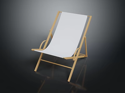 Modern Wooden Frame Lounge Chair With White Canvas Seat And Minimalist Design 3d model