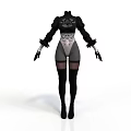 Woman Wearing Black Frilled Sleeve Top With Patterned Waist And Thigh High Socks